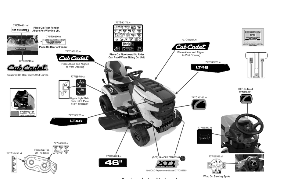 Label Map Diagram and Parts List for XT1-LT46KH (13AKA9TTA10)(2023) Cub Cadet Lawn Tractor